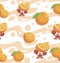 Red crabs. Sea ripe orange, juice. Seafood seamless background, pattern. Background image