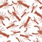 Red crayfish seamless pattern. vector illustration