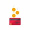 Red Credit card, Earn Money, Bank card, Coin, Finance,  Business, Vector, Flat icon , Falling coins, falling money, flying gold co