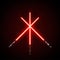 Red crossed light swords. Vector illustration on dark background