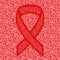 Red crossed ribbon on patterned background. The symbol of the struggle with AIDS.