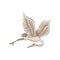 Red-crowned crane flying with tilted head down. Bird with large wings, long thin beak, legs and neck. Flat vector icon