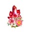 Red crystal gem stone in pink flowers. Watercolor for sacred tattoo, spiritual design