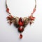 Red Crystal Necklace With Gold Design - Realism With Fantasy Elements