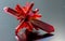 Red crystalline minerals on a black background