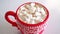 Red cup with cocoa and marshmallows, Christmas and New Year holidays concept