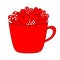 Red cup mug full of heart set. Love teacup with hearts. Happy Valentines Day. Polka dot. Coffee, tea, hot chocolate, cocoa drink.