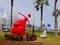 Red cupid statue in Miraflores district of Lima