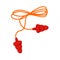 Red curly lace ear plugs. Flat illustration of earplugs, noise protection during sleep, work