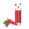 Red currant juice in a glass glass, next to red currant berries. White background, isolate. Vector illustration