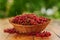 Red currants in a basket, freshly picked berries