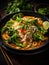 Red Curry Noodle Soup on wooden table