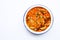 Red curry round eggplant with pork, white background