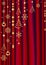 Red curtain with Christmas decoration.