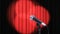 Red curtain with rotating spotlights and microphone, seamless looped 3d Animation. 4K