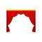 Red curtains with lambrequins for theater or circus stage. Decorative flat vector element for promo poster, banner or