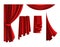 Red curtains. Realistic velvet drapery element. 3D classic scarlet textile cloth for windows and theatre stage. Luxury