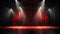 Red curtains on the stage of theater and film. Empty Stage with a closed red curtain, light from footlights background