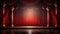 Red curtains on the stage of theater and film. Empty Stage with a closed red curtain, light from footlights background