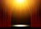 Red curtains theater scene stage backdrop. Vector show background performance concert. Light party design of stage