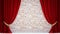 Red curtains or velvet drapes on an old rustic brick wall, Red curtains on brick wall background,