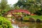 Red curved bridge & Japanese garden stream