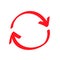 Red curved refresh or reload arrow icon, symbol and sign for business or website button decoration in isolated light background.