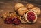 Red Danube Walnuts on wooden background