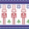 Red , dark blue , and green Nordic Christmas pattern with nutcracker soldier , Xmas trees , snowflakes, stars, snow decorative or