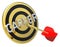 Red dart on a gold target with text on it.