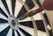 Red Darts hitting target, It`s like a successful business concept