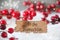 Red Decoration, Snow, Label, Frohe Weihnachten Means Merry Christmas, Snowflakes