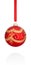 Red decorations Christmas ball hanging on ribbon