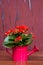 Red Decorative Plant Waterer with bouquet of flowers