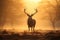 Red Deer Cervus elaphus stag during rutting season in autumn, UK, Red deer stag silhouette in the mist, AI Generated