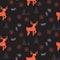 Red deer in a dark woods seamless pattern.