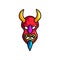 Red demon mask with yellow horns and blue beard