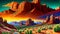 Red desert valley rugged cliff vibrant yellow sunset color beauty