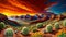 Red desert valley vibrant orange sunset color cactus flower bloom