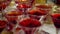 Red dessert jelly in a glass. festive dinner food design slow movement