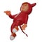 Red Devil 3D Cartoon Character with jumping back gesture