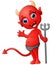 Red devil cartoon holding trident