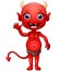 Red devil cartoon waving hand