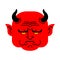 Red Devil Face. Heck portrait. Satan head. Demon of underworld.