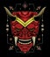 Red devil face illustration.  head of red demon. japanese demon mask