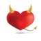 Red Devil Heart with Golden Horns and Tail, On White Ba