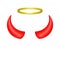 Red devil horns and angel halo. Vector illustration.