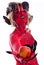 red devil woman holding an apple