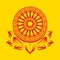 Red dharmachakra wheel of dhamma on lotus petals sign on yellow background vector design