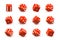 Red dice cubes for gambling set. Casino craps and playing games vector illustration. Poker cubes rolling and throwing